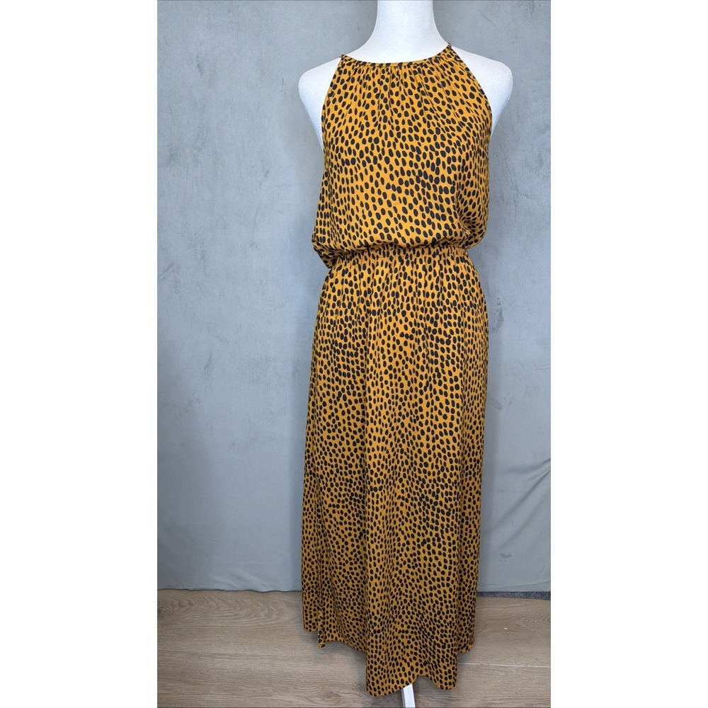 J.Crew Women's Leopard Print Halter Maxi Dress Size 2 Gold Black Sleeveless